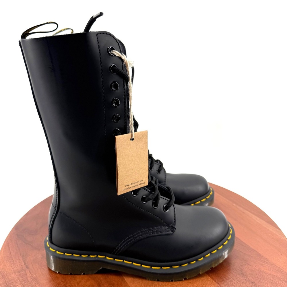 Dr. Martens 1914 14-Eye Boot Black Smooth Leather Tall Combat Women 6